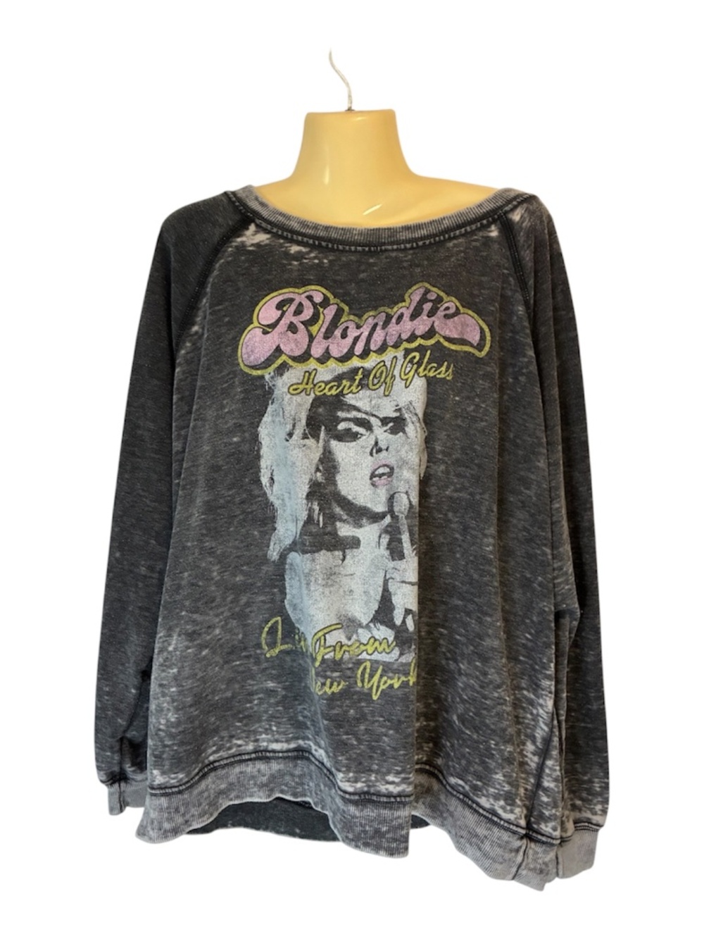 Recycled Karma Blondie Heart of Glass Graphic Sweatshirt Distressed Black Large